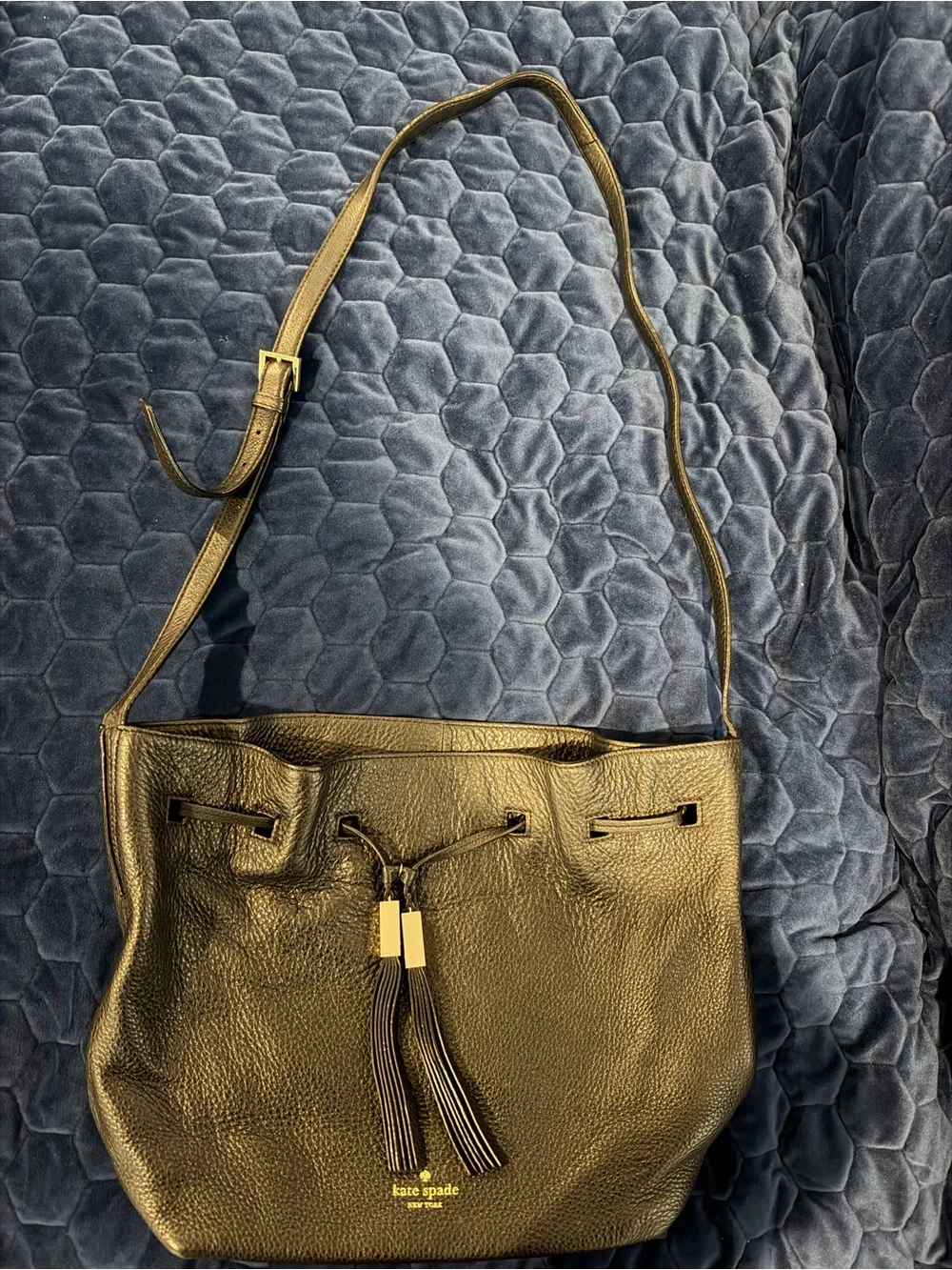 kate spade Black Pebbled Leather Tassel Shoulder Bag